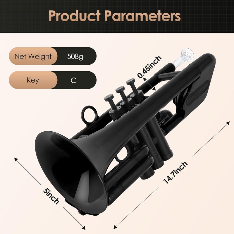 PAMPET SEA LION Professional Plastic C Trumpet Standard Trumpets Trumpet Set for Student Beginner C Trumpet Instrument Black - Image 2